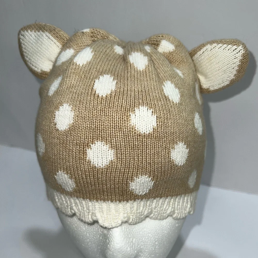 Tan and White Polka Dot Kids Beanie
